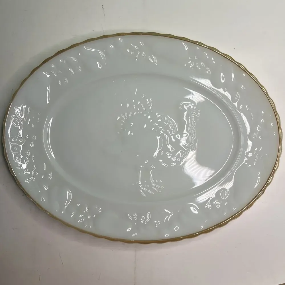 Vintage Anchor Hocking Turkey Serving Platter #2390 Milk Glass Made in U.S.A.